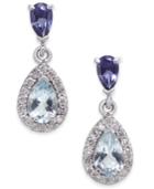 Aquamarine, Iolite And Diamond (1-1/10 Ct. T.w.) Drop Earrings In 14k White Gold