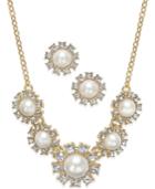 Charter Club Gold-tone Imitation Pearl And Crystal Drama Necklace And Matching Stud Earrings