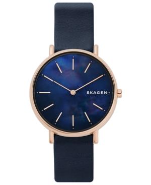 Skagen Women's Signatur Navy Leather Strap Watch 36mm