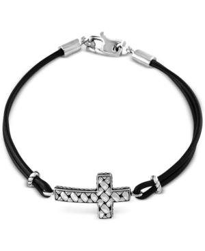 Effy Black Leather Cross Bracelet In Sterling Silver