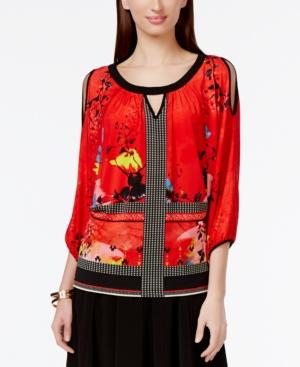 Eci Printed Cold-shoulder Top