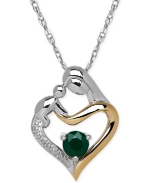 Emerald (1/3 Ct. T.w.) And Diamond Accent Mother And Infant Pendant Necklace In Sterling Silver And 14k Gold