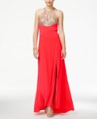 Morgan & Company Juniors' Sequin-bodice Ruched Side-slit Gown