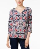 Charter Club Petite Printed V-neck Top, Only At Macy's