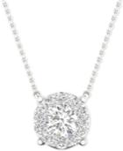Diamond Halo Pendant Necklace (1/2 Ct. T.w.) In 14k White Gold, 16 + 2 Extender