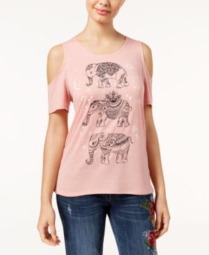 Rebellious One Juniors' Cold-shoulder Graphic T-shirt