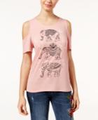 Rebellious One Juniors' Cold-shoulder Graphic T-shirt