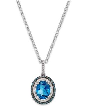 London Blue Topaz (3 Ct. T.w.) And Diamond (1/4 Ct. T.w.) Pendant Necklace In 14k White Gold