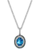 London Blue Topaz (3 Ct. T.w.) And Diamond (1/4 Ct. T.w.) Pendant Necklace In 14k White Gold