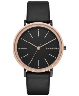 Skagen Women's Black Leather Strap Watch 34mm Skw2490
