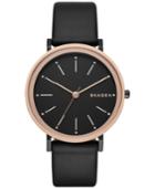 Skagen Women's Black Leather Strap Watch 34mm Skw2490
