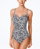 Swim Solutions Geo-print Underwire Tummy-control One-piece Swimsuit Women's Swimsuit