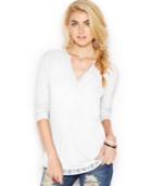 Lucky Brand Three-quarter-sleeve Crochet-trim Cotton Tee