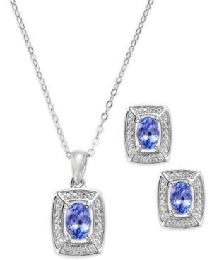 Sterling Silver Tanzanite (1-1/4 Ct. T.w.) And Diamond Accent Necklace And Earring Set