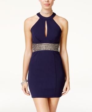 Speechless Juniors' Embellished Illusion Bodycon Dress