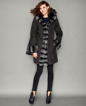The Fur Vault Rabbit-fur-trim Hooded Reversible Coat