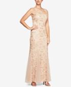 Alex Evenings Sequined Embroidered Stretch Tulle Gown