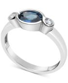 Sapphire (1 Ct. T.w.) & Diamond (1/10 Ct. T.w.) Bezel Ring In 14k White Gold