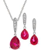Lab Created Ruby (3-1/4 Ct. T.w.) & White Sapphire (1/5 Ct. T.w.) Pendant Necklace & Drop Earrings In Sterling Silver