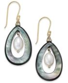 Paul & Pitu Naturally Two-tone Pave, Imitation Pearl & Gray Stone Drop Earrings