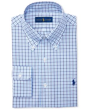 Polo Ralph Lauren Men's Classic/regular Fit Pinpoint Cornflower Checked Oxford Dress Shirt