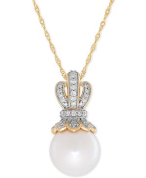 Honora Style Freshwater Pearl (10mm) And Diamond (1/8 Ct. T.w.) Pendant Necklace In 14k Gold