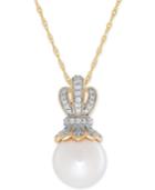 Honora Style Freshwater Pearl (10mm) And Diamond (1/8 Ct. T.w.) Pendant Necklace In 14k Gold