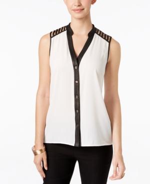 Thalia Sodi Lattice-cutout Button-front Blouse, Only At Macy's
