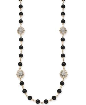 Charter Club Gold-tone Crystal Flower & Jet Imitation Pearl Strand Necklace, 42 + 2 Extender, Created For Macy's