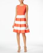 Nine West Bi-stretch Stripe Fit & Flare Dress