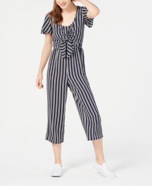 Crystal Doll Juniors' Cropped Tie-front Jumpsuit