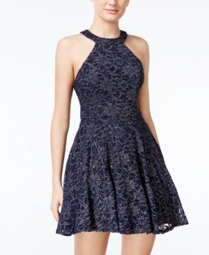B Darlin Juniors' Glitter Lace Fit & Flare Dress