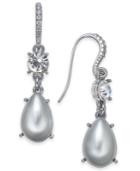 Charter Club Small Silver-tone Crystal & Imitation Pearl Drop Earrings, 1, Created For Macy's