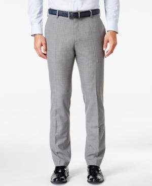 Kenneth Cole Reaction Men's Slim-fit Medium Gray Windowpane Plaid Dress Pants