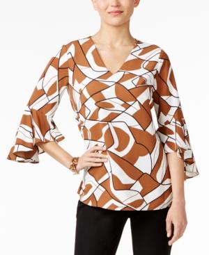 Alfani Printed Ruffle-sleeve Blouse, Only At Macy's
