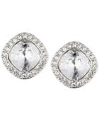 Givenchy Rhodium-tone Pave Cushion Button Stud Earrings