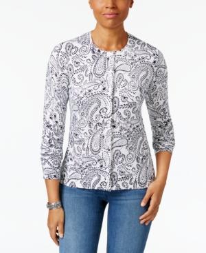 Karen Scott Paisley-print Cardigan, Only At Macy's
