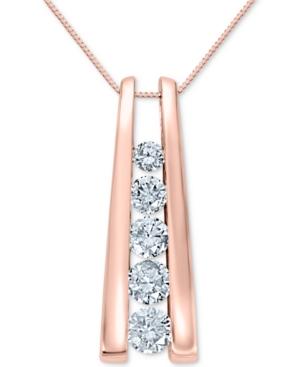 Diamond Graduated Bar 18 Pendant Necklace (1 Ct. T.w.) In 14k Rose Gold