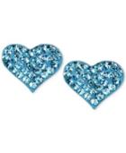 Betsey Johnson Silver-tone Heart Blue Crystal Stud Earrings