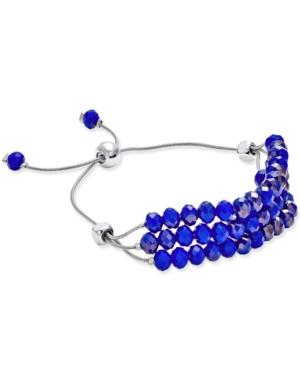 Charter Club Silver-tone Blue Bead Three-row Slider Bracelet, Only At Macy's