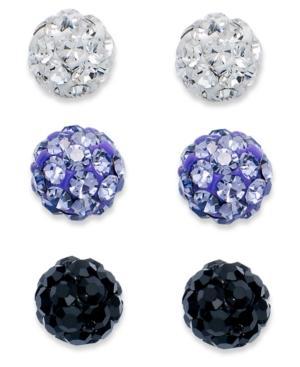 Unwritten Sterling Silver Earrings Set, Purple, Clear And Black Crystal Stud Set