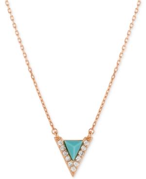 Lucky Brand Rose Gold-tone Plated Blue Stone Chevron And Pave Pendant Necklace
