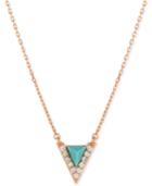 Lucky Brand Rose Gold-tone Plated Blue Stone Chevron And Pave Pendant Necklace