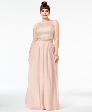 Sequin Hearts Trendy Plus Size 2-pc. Lace Illusion Gown