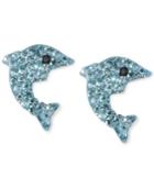 Betsey Johnson Silver-tone Blue Pave Dolphin Stud Earrings