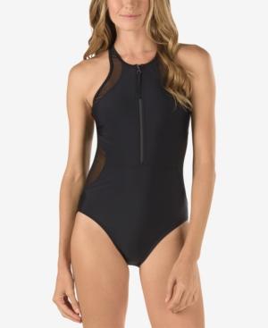 Speedo High-neck Zip-front Illusion One-piece Swimsuit Women's Swimsuit
