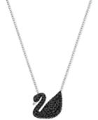Swarovski Two-tone Black Pave Iconic Swan Pendant Necklace
