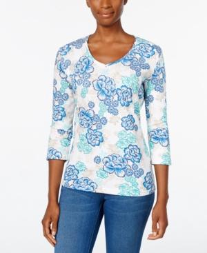 Karen Scott Floral-print V-neck Top, Only At Macy's