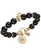 Charter Club Semi-precious Large Round Bead Crystal-enhanced Flower Charm Stretch Bracelet, Only At Macy's