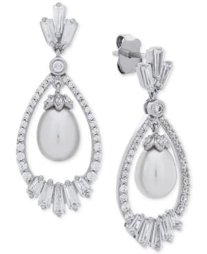 Arabella Cultured Freshwater Pearl (7mm) & Swarovski Zirconia Orbital Drop Earrings In Sterling Silver